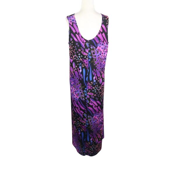 Vintage 90s Jostar Purple and Black Butterfly Wing Abstract Midi Dress L - Picture 4 of 5